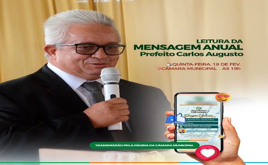 Prefeito Carlos Augusto participa de Sessão Solene nesta quinta-feira (18) na Câmara Municipal.
