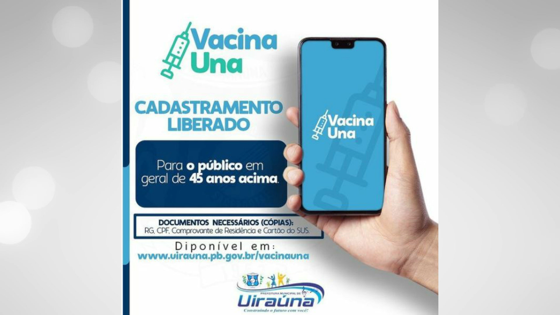 A Secretaria de Saúde comunica a população Uiraunense que o cadastramento está liberado para população de 40 anos acima – VEJA VÍDEO