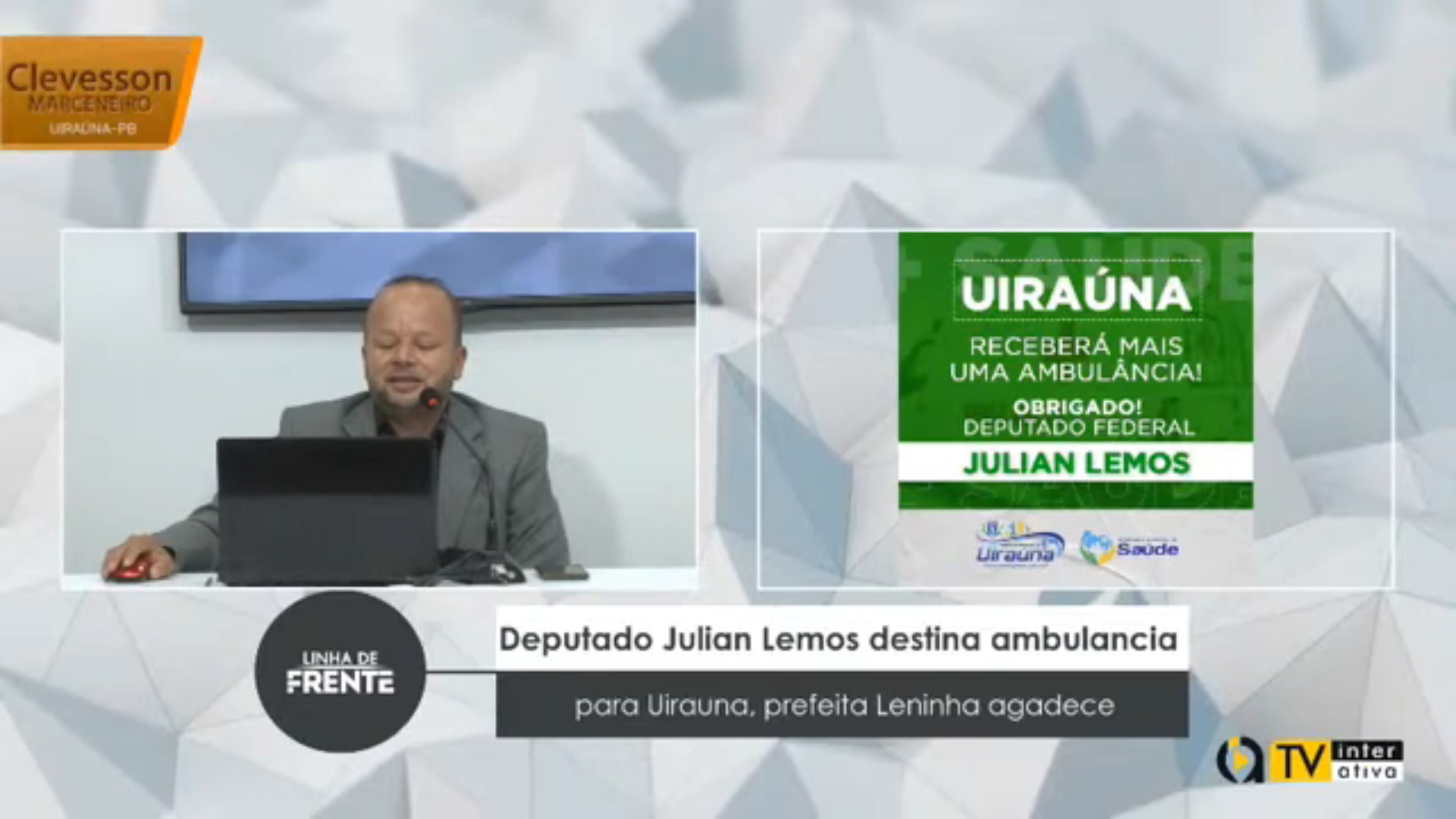 VEJA VÍDEO: Deputado Julian Lemos destina ambulância para Uiraúna, prefeita Leninha agradece