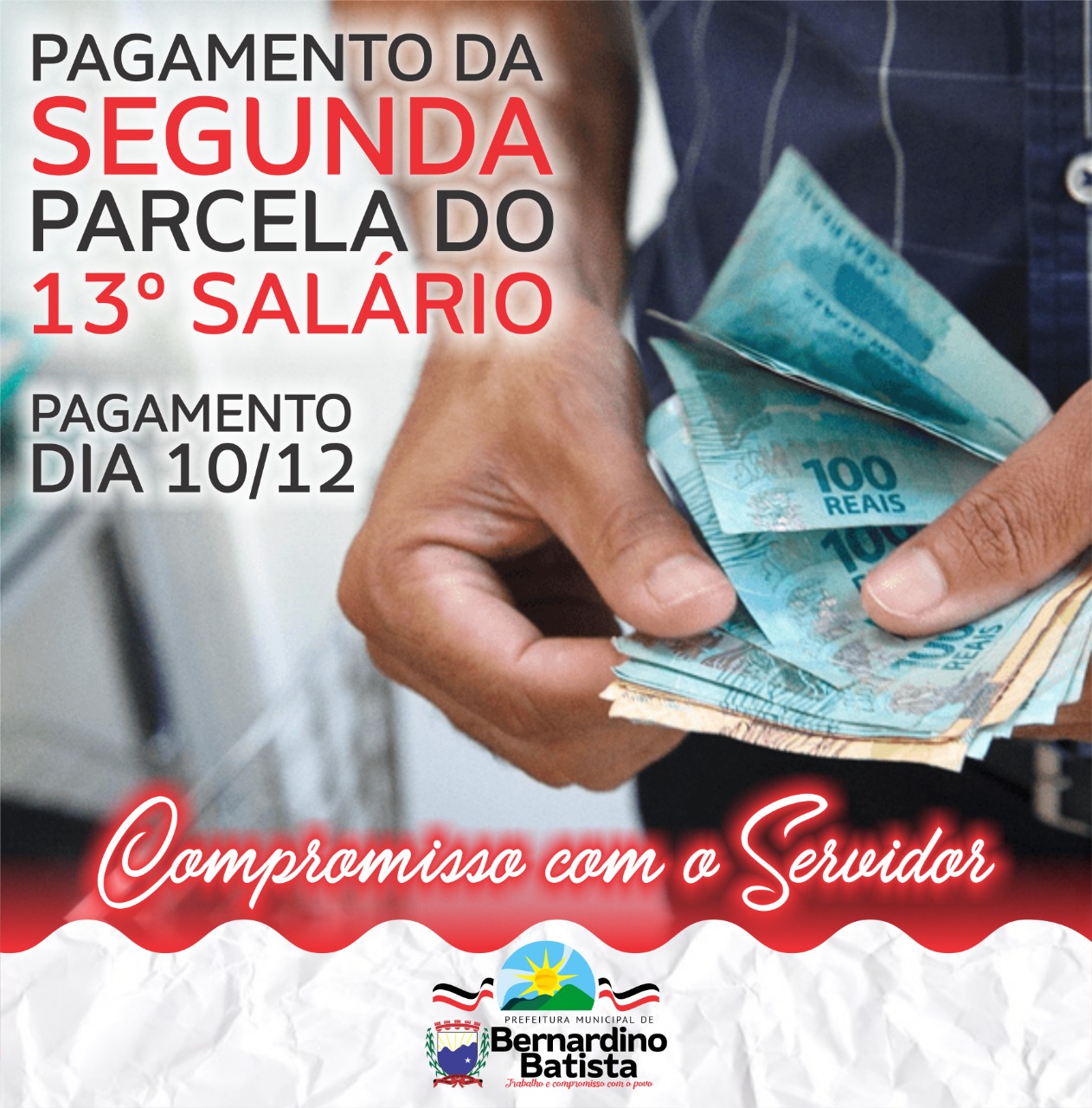 Antecipado: Prefeitura de Bernardino Batista paga segunda parcela do 13° salário
