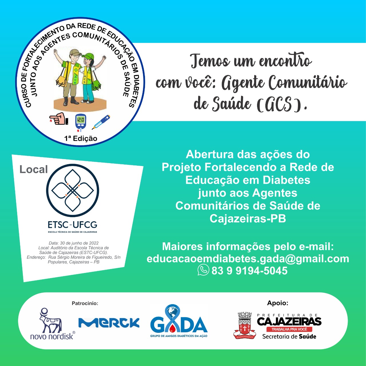 Grupo de Amigos Diabéticos em Ação promove curso de capacitação em parceria com a Secretaria Municipal de Saúde de Cajazeiras para Agentes Comunitários de Saúde