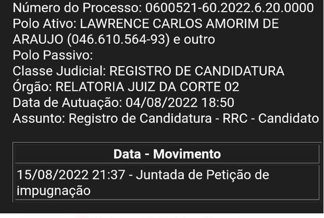 Lawrence Amorim tem candidatura impugnada na Justiça Eleitoral