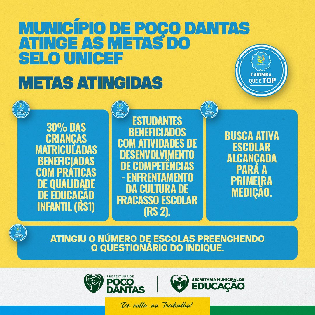 Município de Poço Dantas atinge as metas do Selo UNICEF