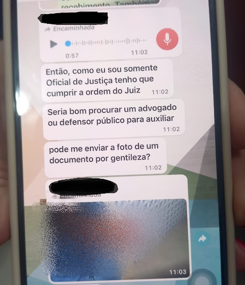 Oficial de Justiça pede documentos a homem citado em intimação, mas recebe foto de pênis