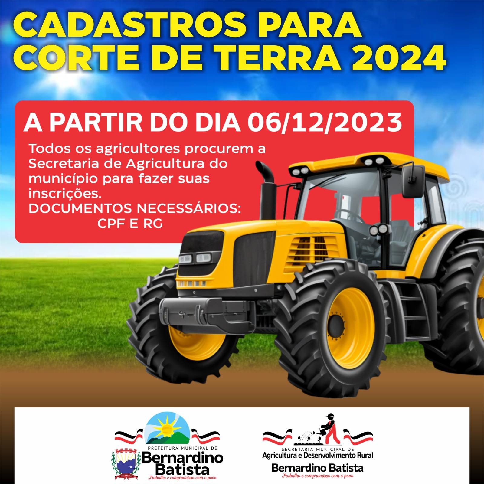 Secretária municipal de agricultura anuncia cadastro para corte de terra para 2024 em Bernardino Batista