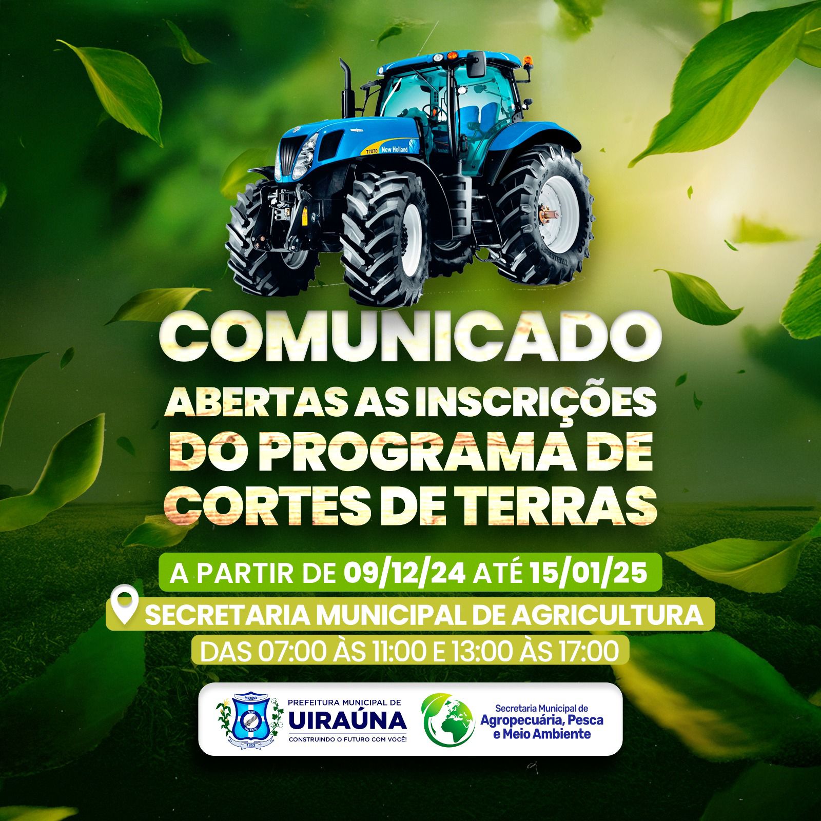 Prefeitura de Uirauna abre inscrições para o corte de terra ds agricultores