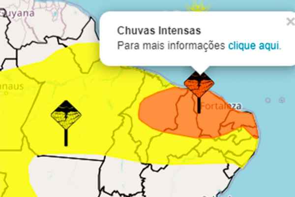 Inmet alerta para chuvas de até 100mm e ventos fortes em todo RN