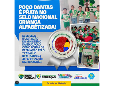 Poço Dantas conquista o Selo Prata no Compromisso Nacional Criança Alfabetizada
