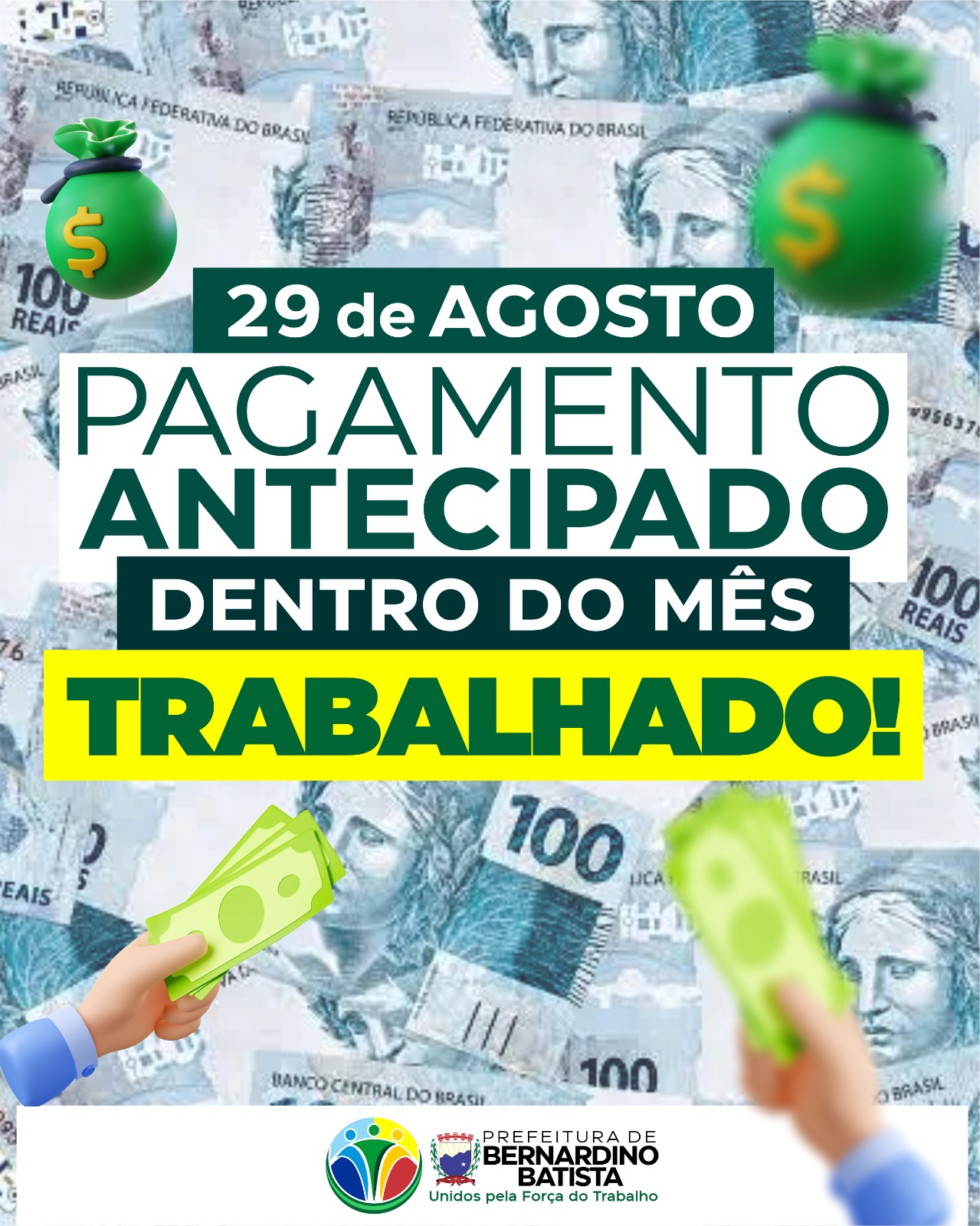 Prefeitura de Bernardino Batista antecipa pagamento de agosto e reforça compromisso com servidores