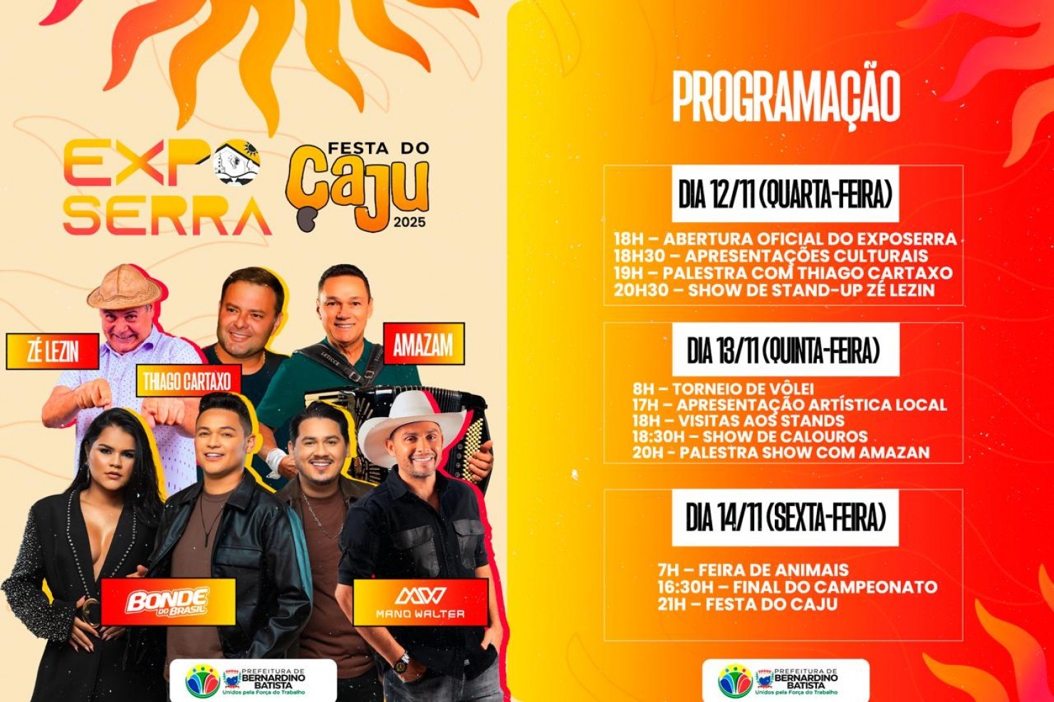 Festa do Caju 2025 e ExpoSerra prometem agitar Bernardino Batista com grandes atrações!