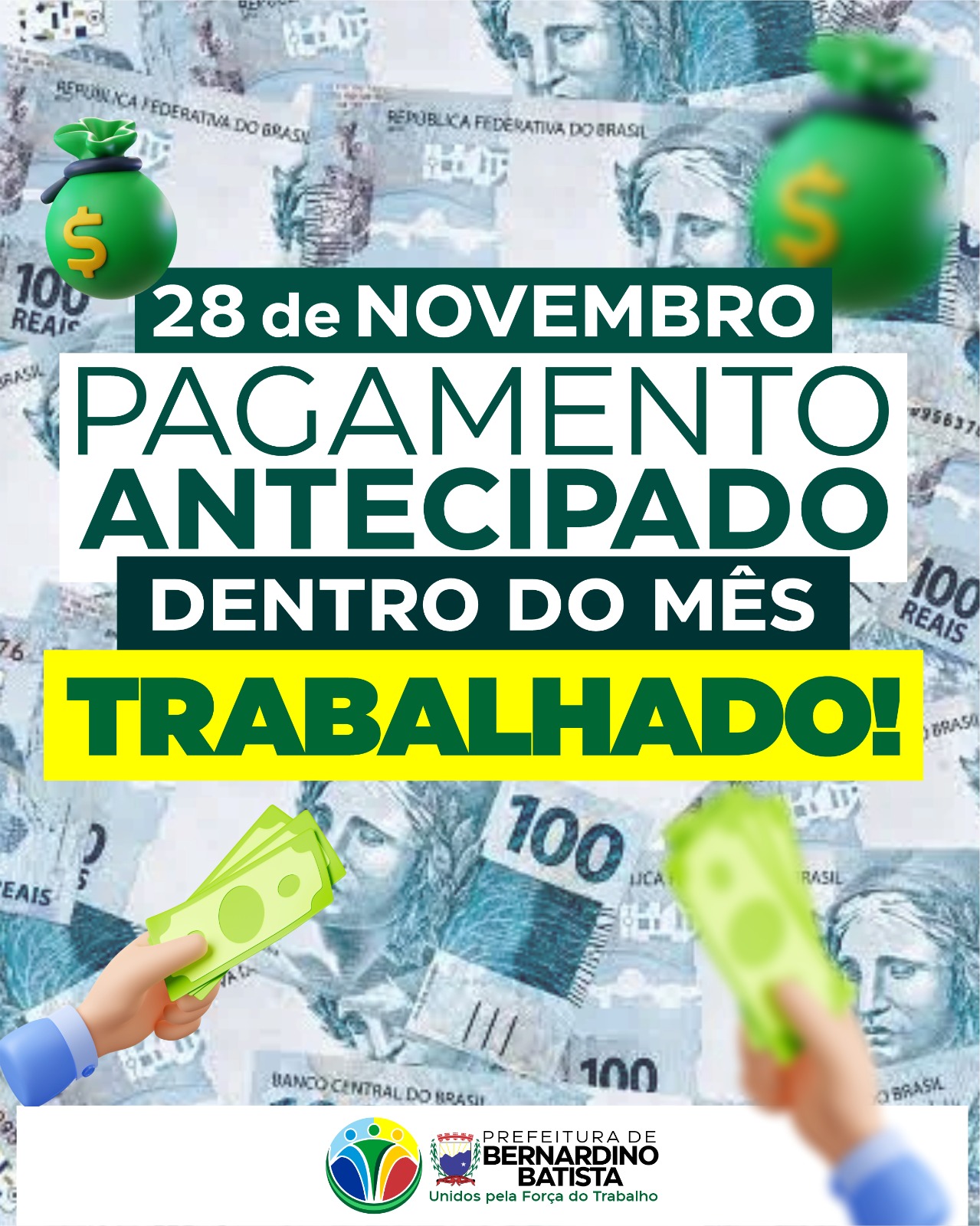 Prefeito de Bernardino Batista realizou pagamento de todos os servidores municipais nesta sexta-feira (28)
