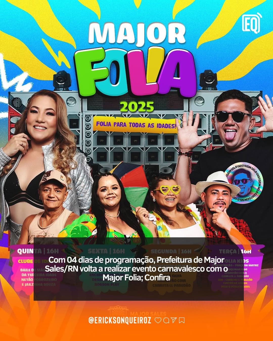 Com 04 dias de programação, Prefeitura de Major Sales/RN volta a realizar evento carnavalesco como Major Folia; Confira