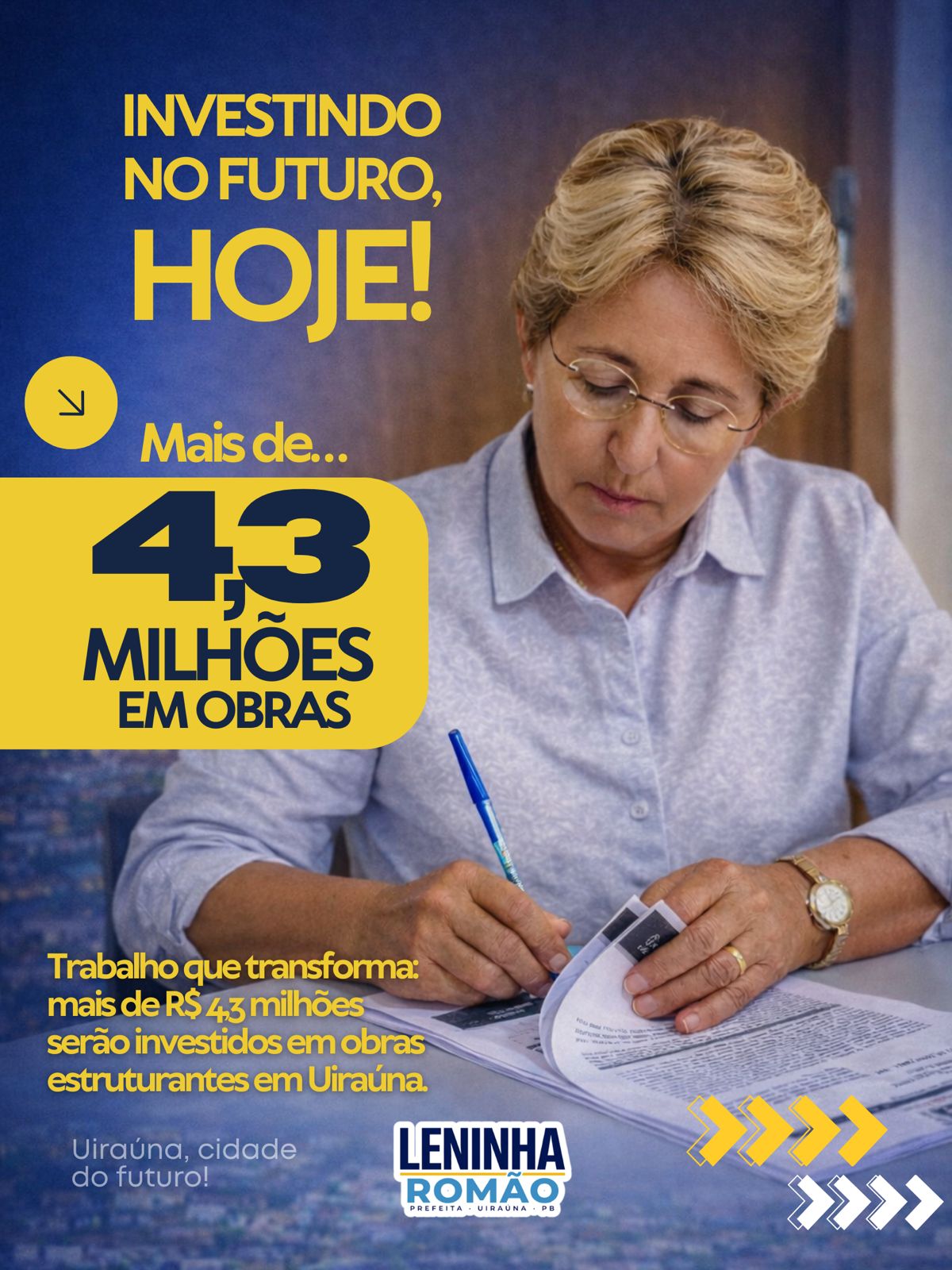 A gestão da prefeita Leninha Romão segue avançando com importantes investimentos que fortalecem o desenvolvimento de Uiraúna e ampliam a qualidade de vida da população. Recentemente, o município firmou contratos que garantem mais de R$ 4,3 milhões em obra